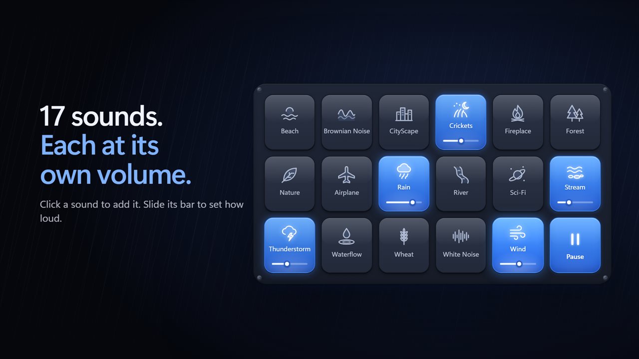 17 sounds, each at its own volume.
