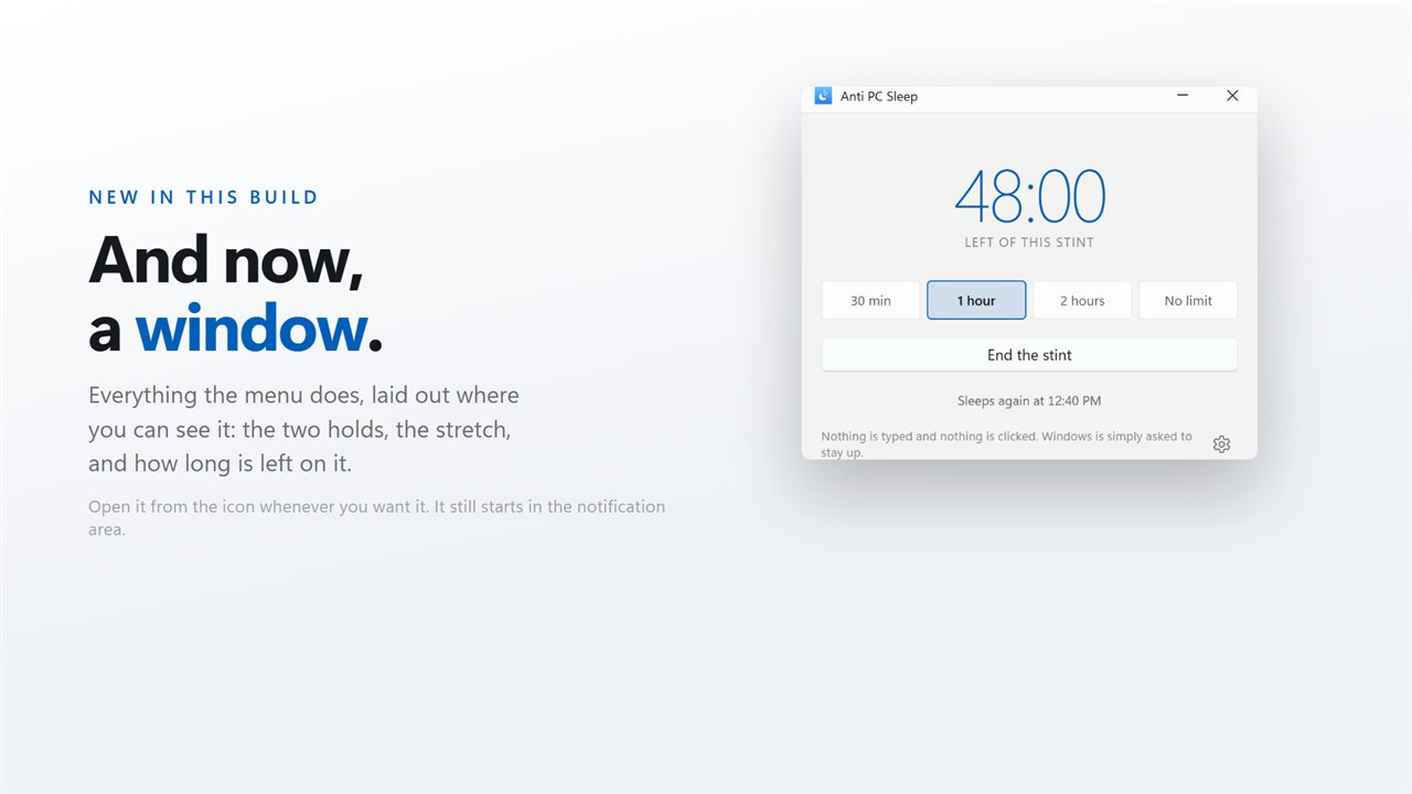 A window too, for the settings the menu does not carry.