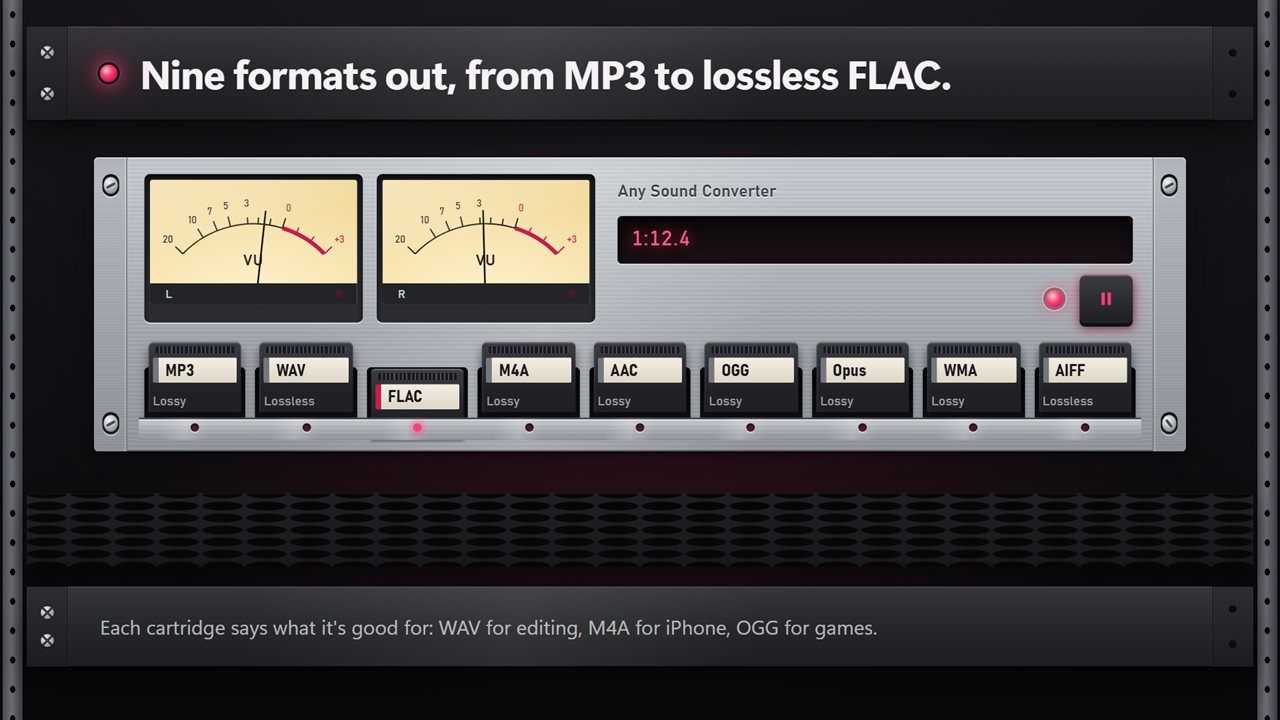 Nine formats out, from MP3 to lossless FLAC.