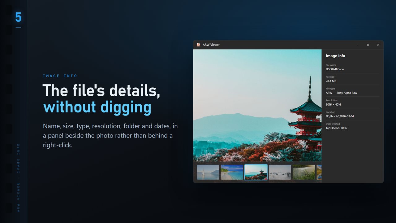 Name, size, type, resolution and dates, in a panel beside the image.