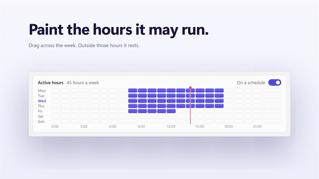 Paint the hours it may run on a weekly grid.