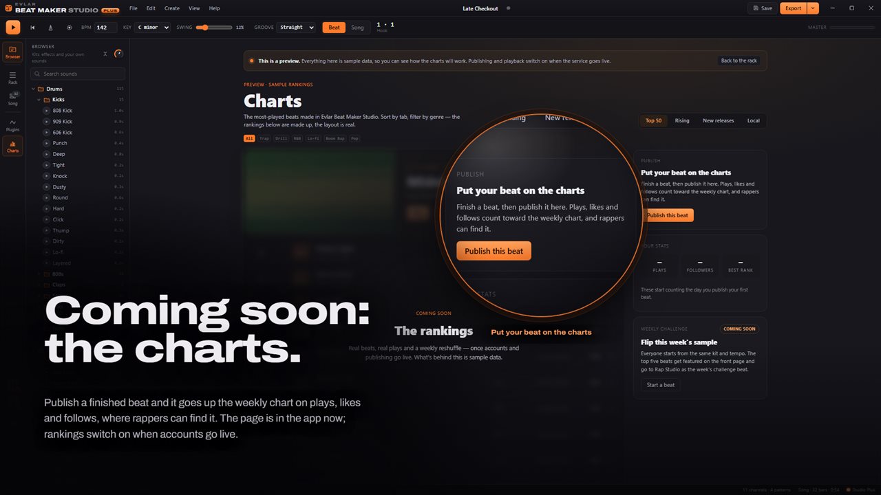 The charts are coming: publish a finished beat and let rappers find it.