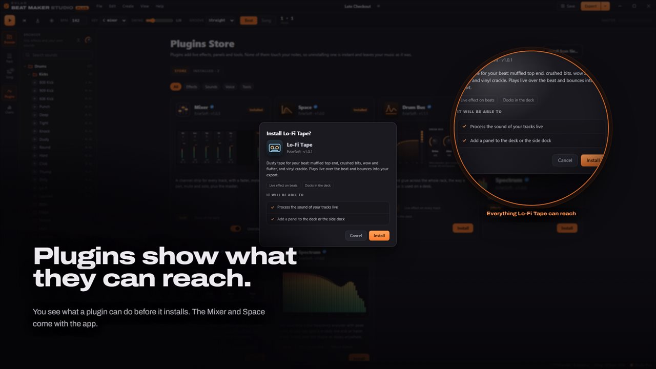 Plugins say what they can reach before you install them.