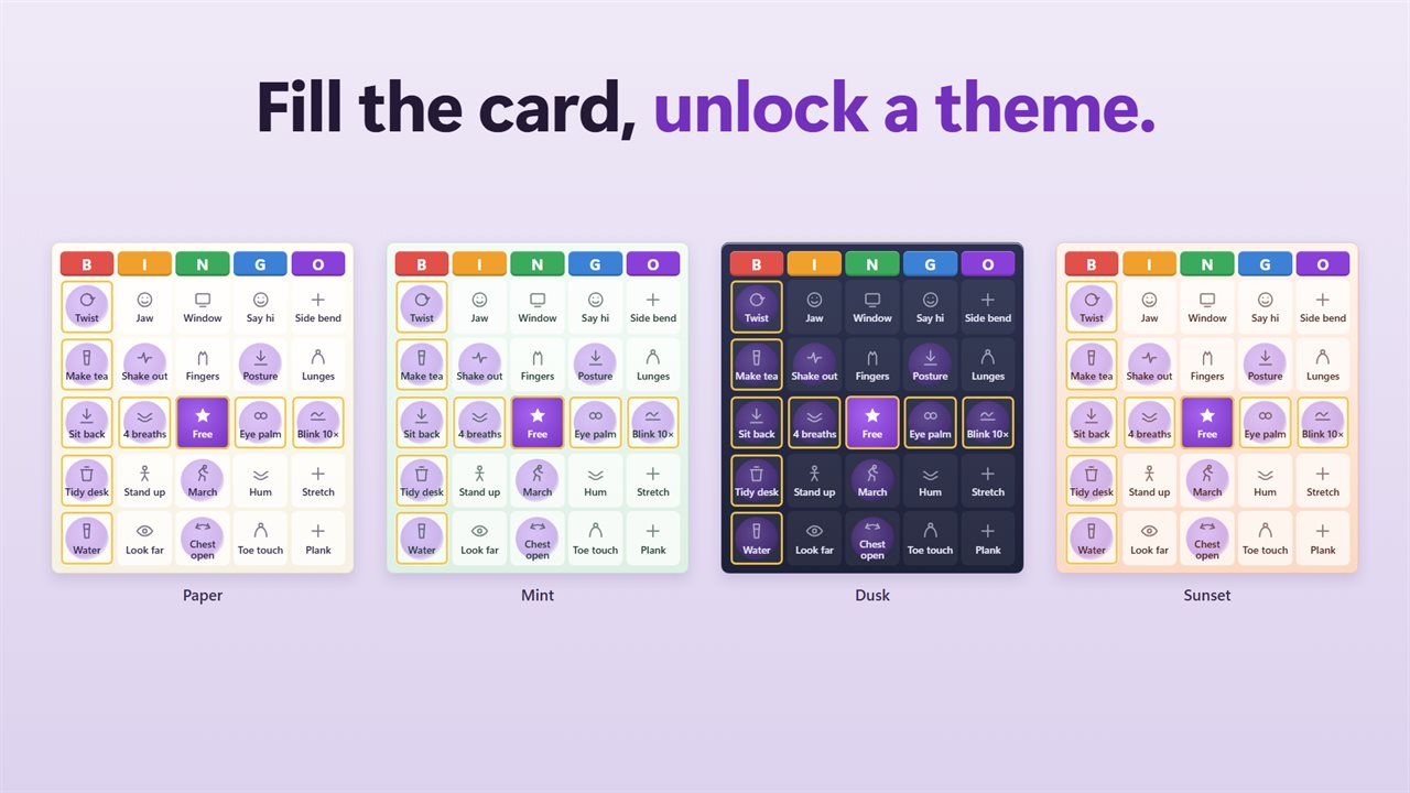 Fill the whole card to unlock a new card theme.