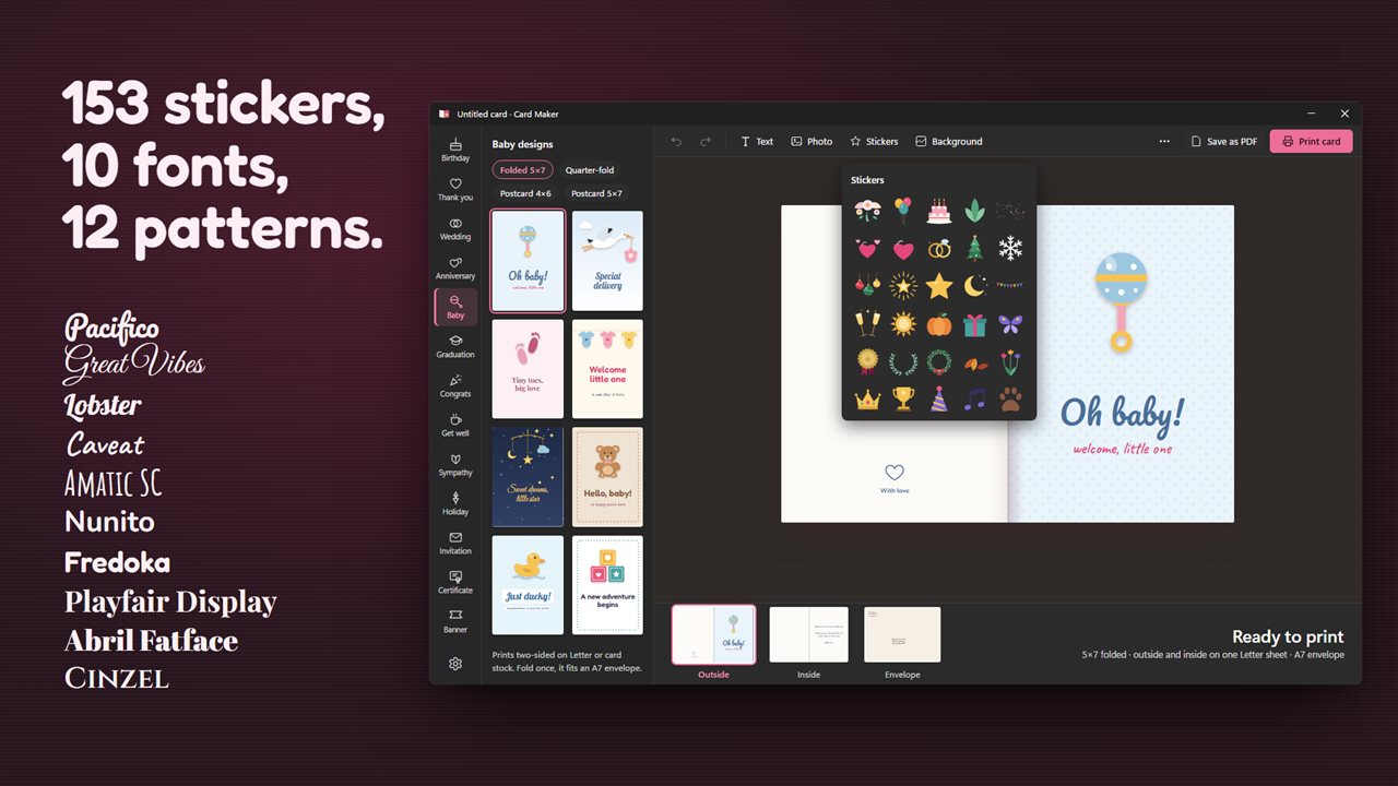 153 stickers, 12 patterns and every font on your PC.