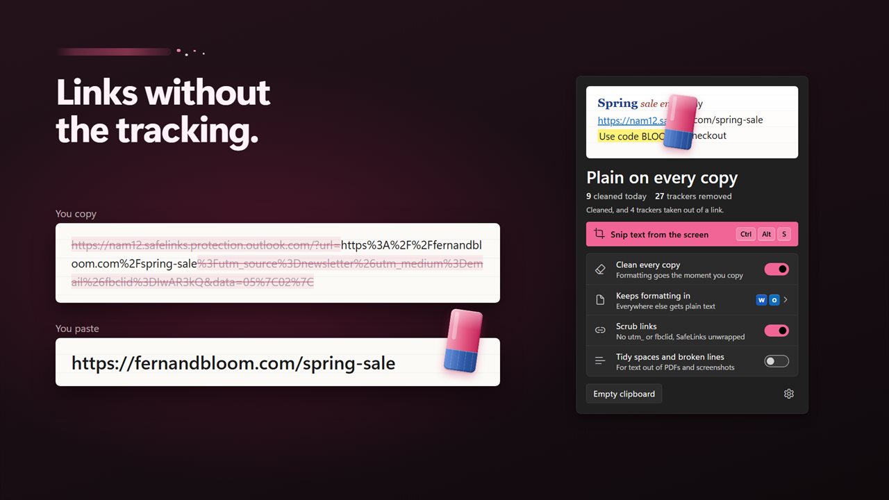 Tracking tags come off every link you copy.