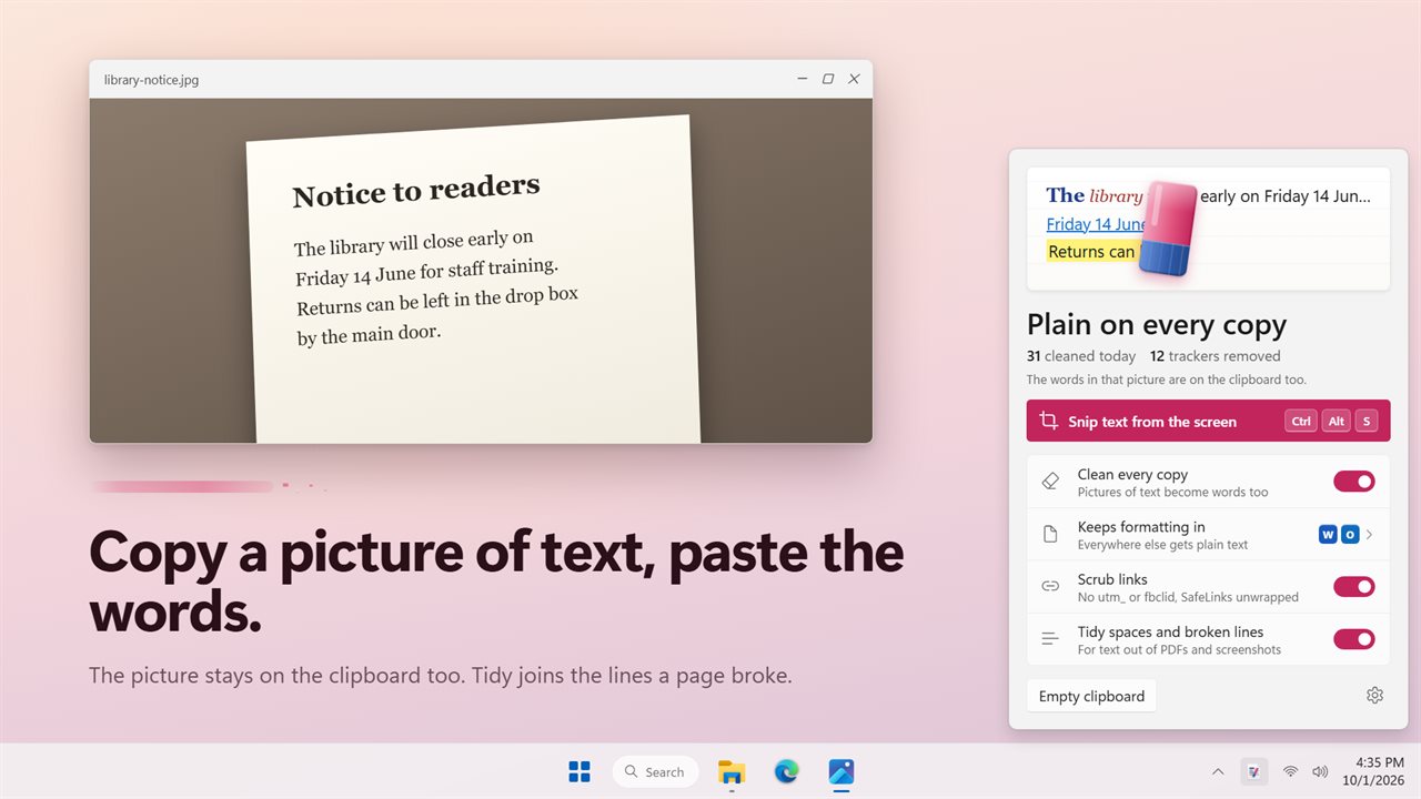 Copy a picture of text, paste the words.