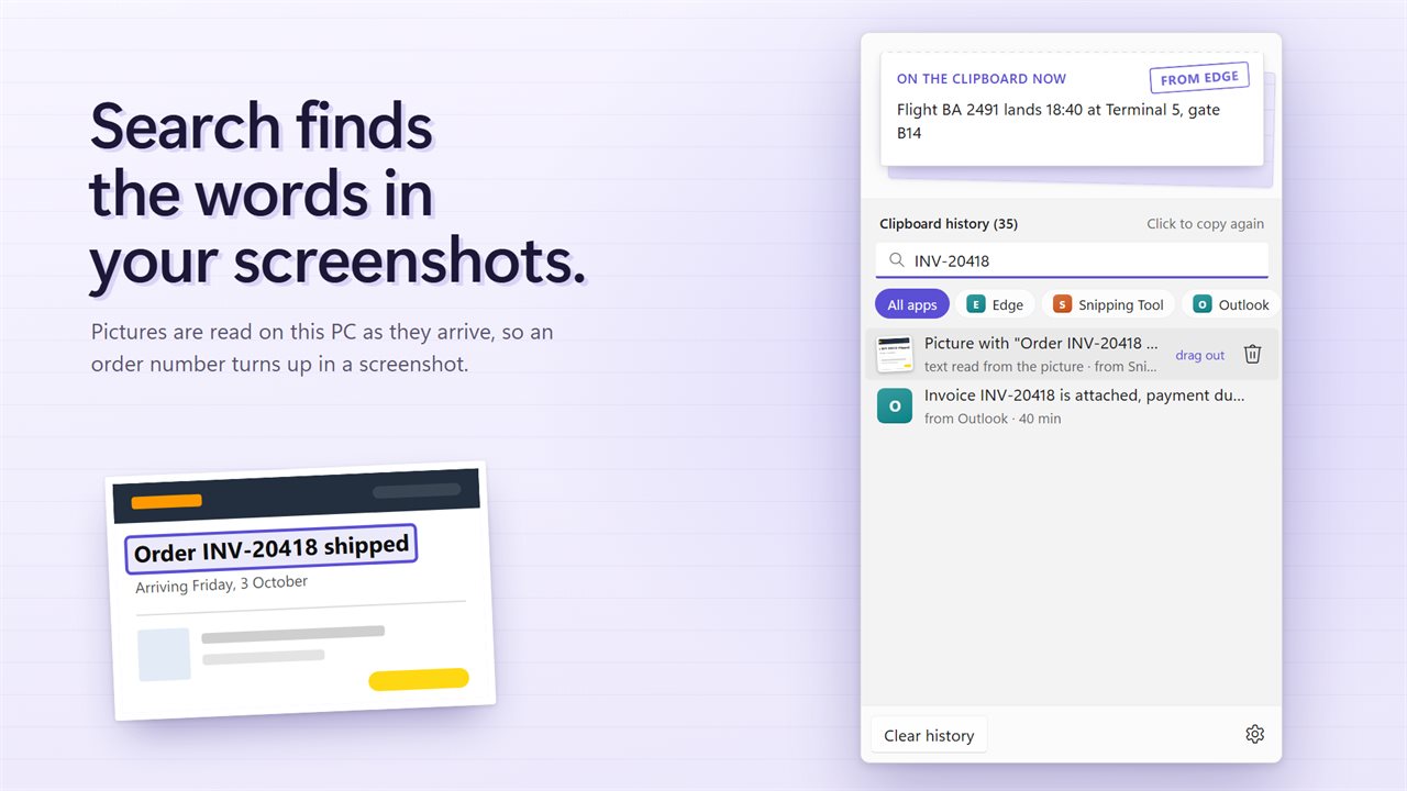 Search finds the words inside your screenshots.