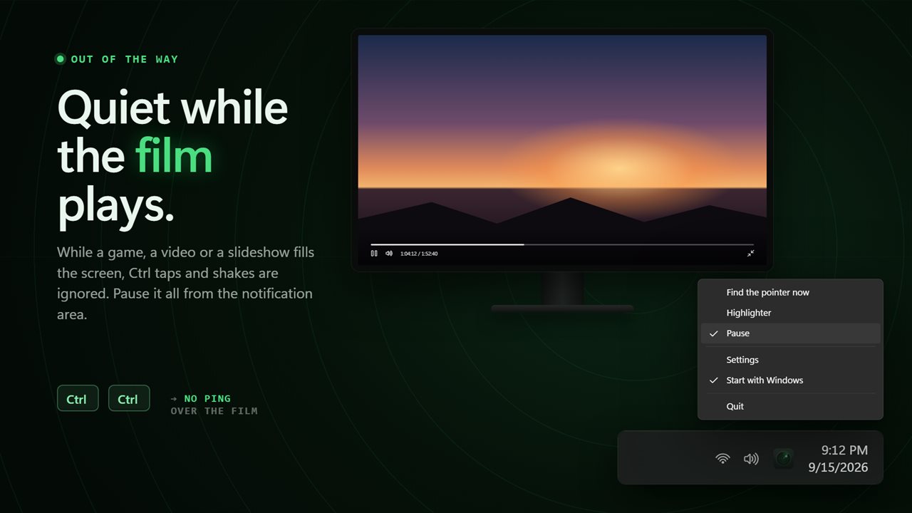 Quiet in full screen, and paused from the notification area.