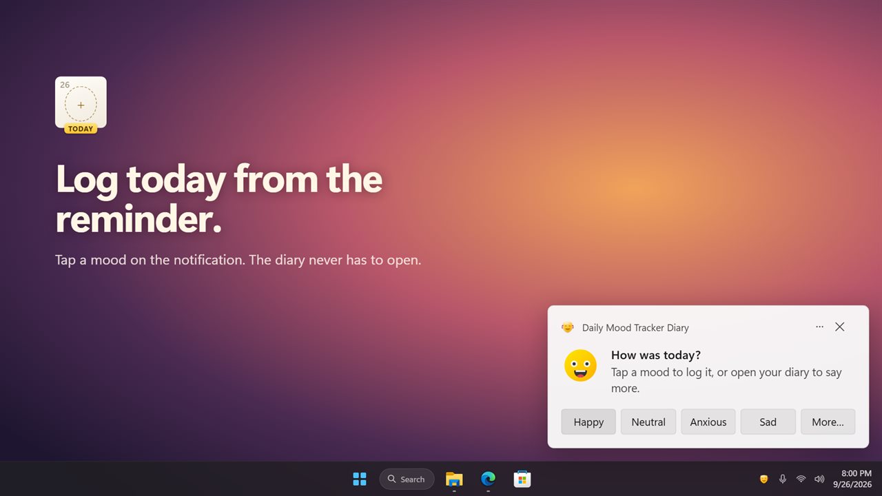 Log today from the reminder's mood buttons, without opening the app.