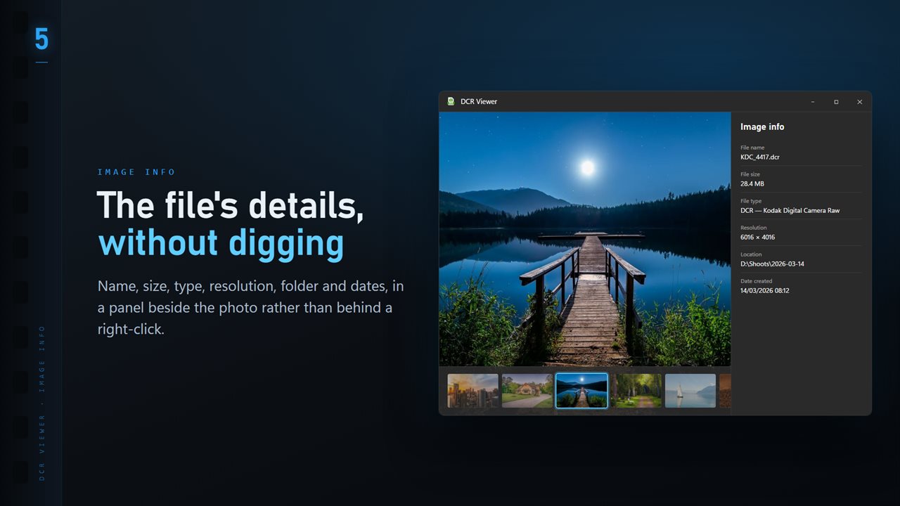 Name, size, type, resolution and dates, in a panel beside the image.