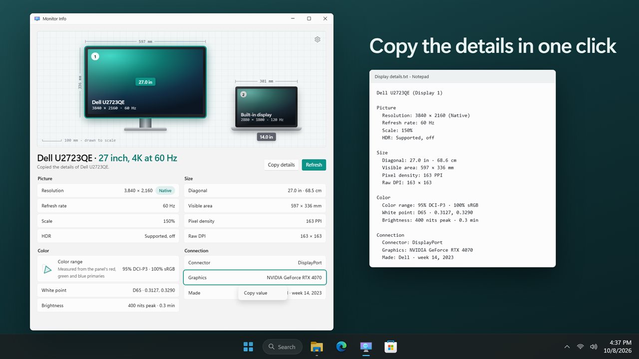 Copy the details, or right-click any value.