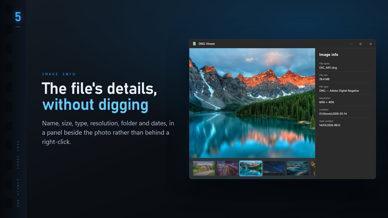 Name, size, type, resolution and dates, in a panel beside the image.