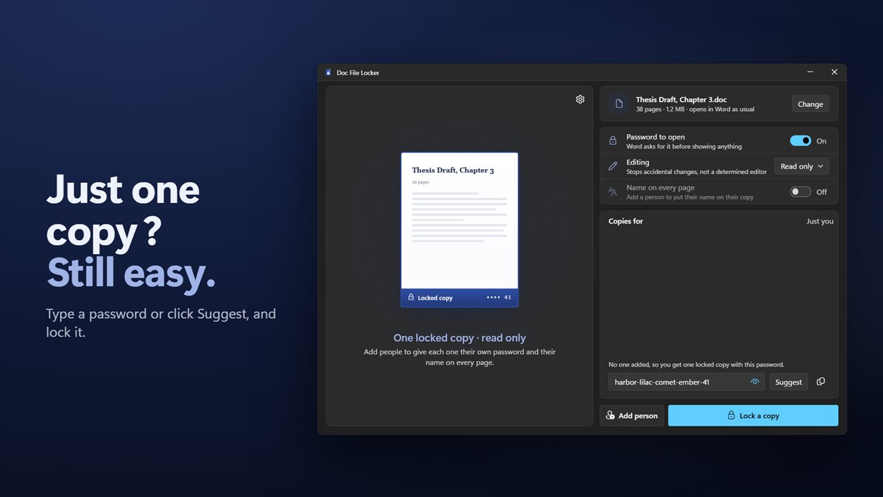 Just one locked copy, if that is all you need.