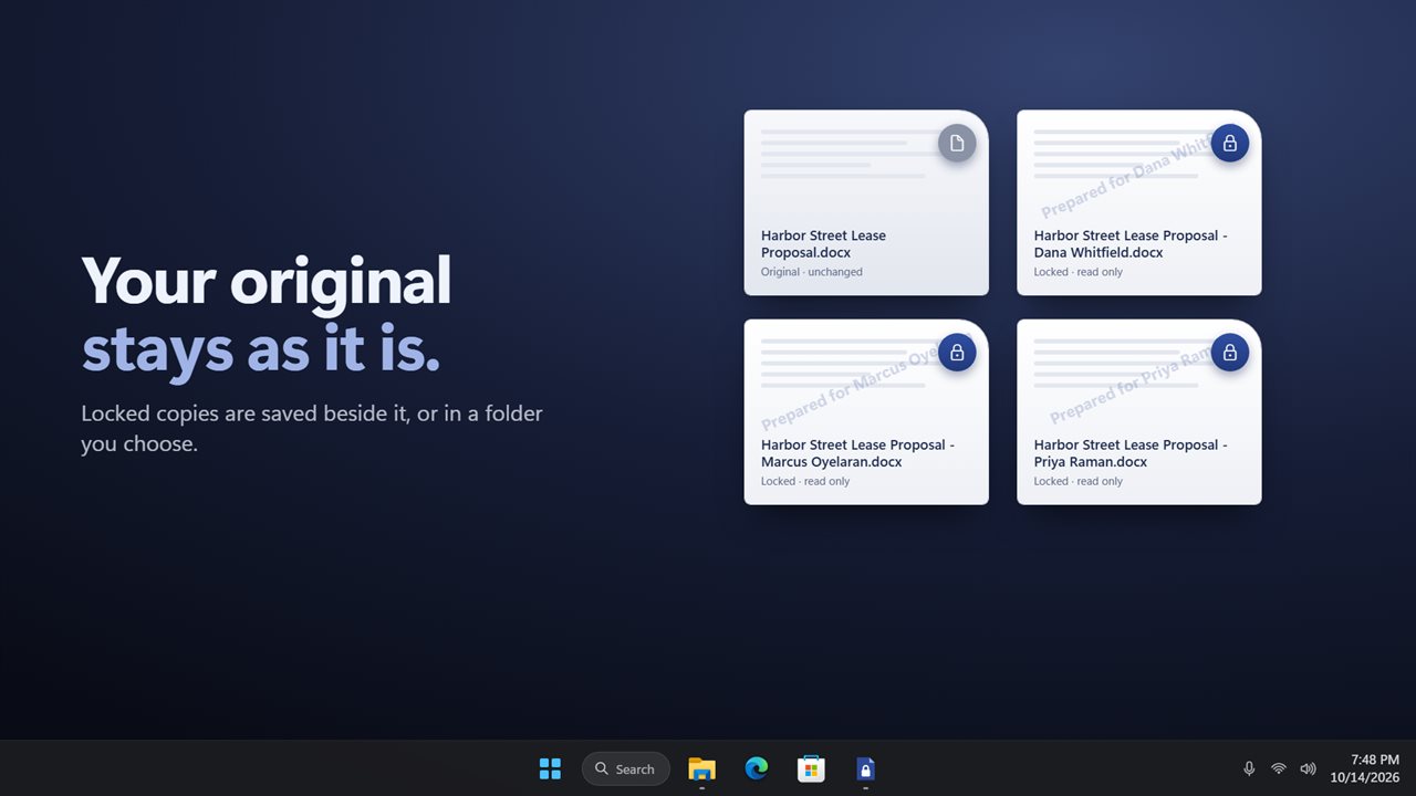 Saved beside the original, which is never changed.