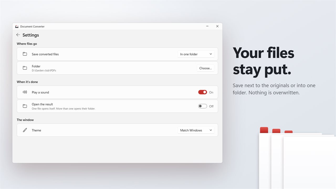 Save next to the originals, or into one folder.