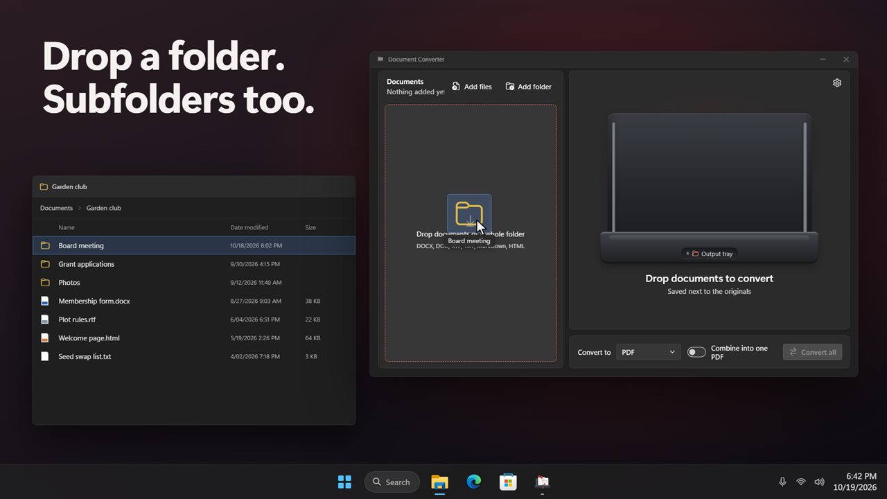 Drop a folder onto the window. The folders inside it come too.
