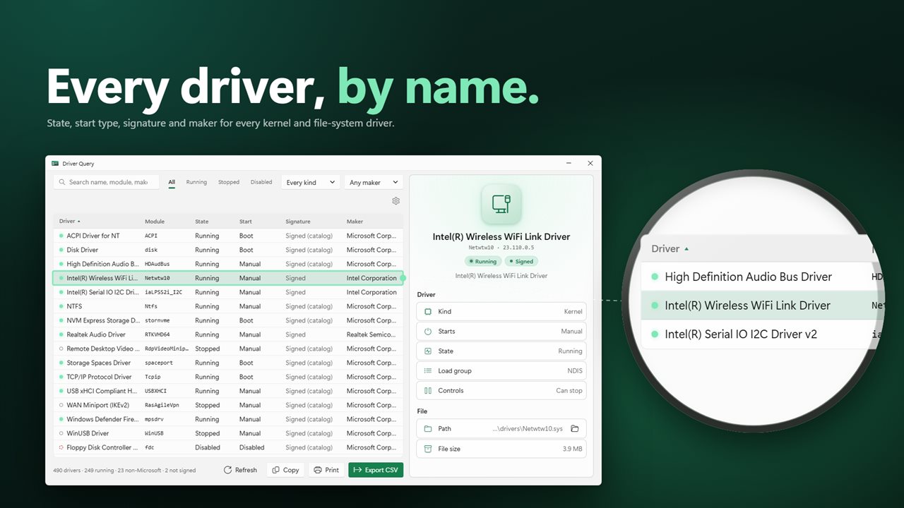 Every driver on your PC, and everything about each one.