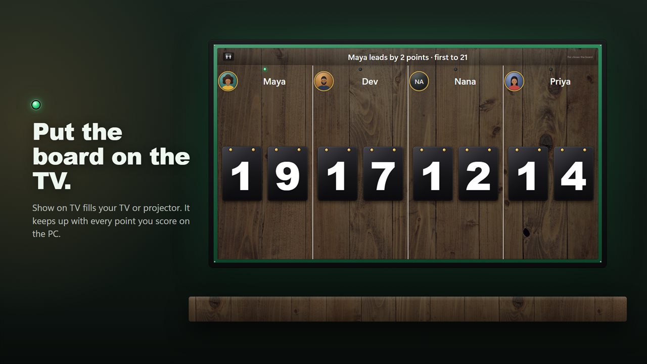 Put the board on your TV and score from the PC.