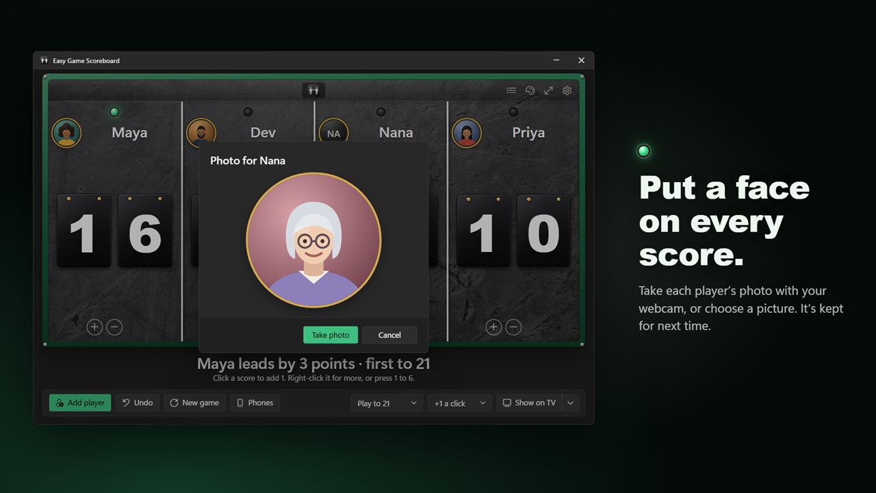 Take each player's photo with your webcam.