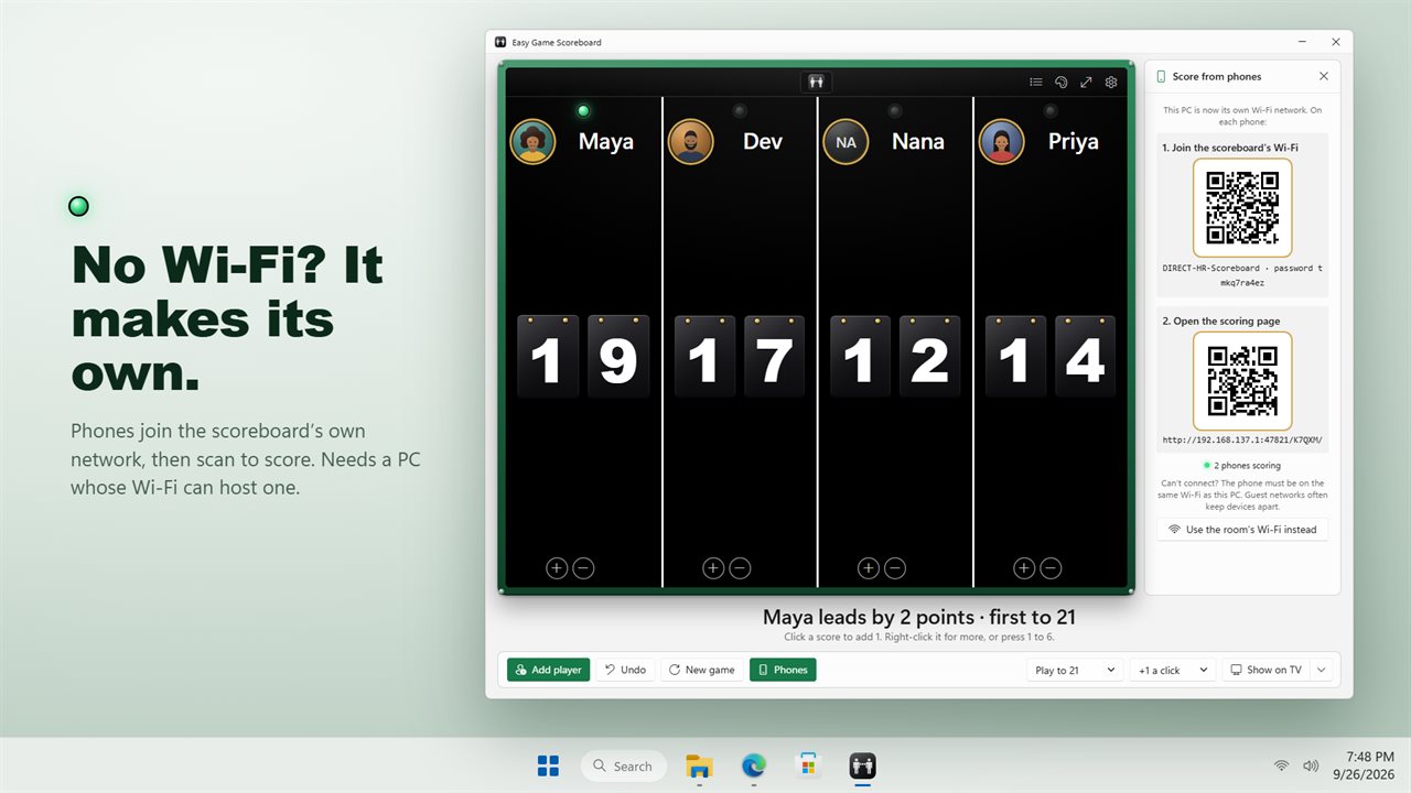 No Wi-Fi? The scoreboard can make its own network.