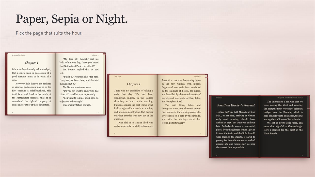 Paper, Sepia and Night pages.