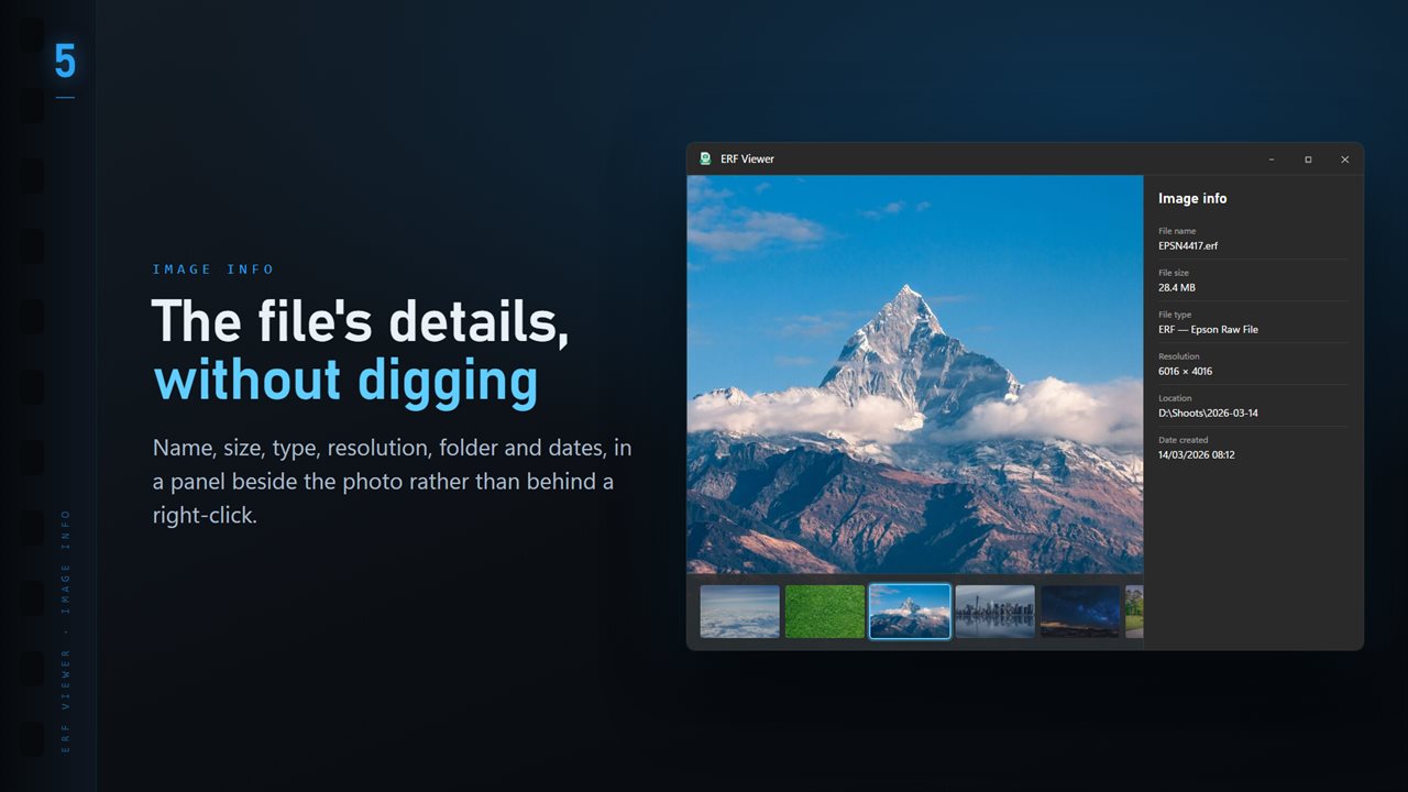 Name, size, type, resolution and dates, in a panel beside the image.