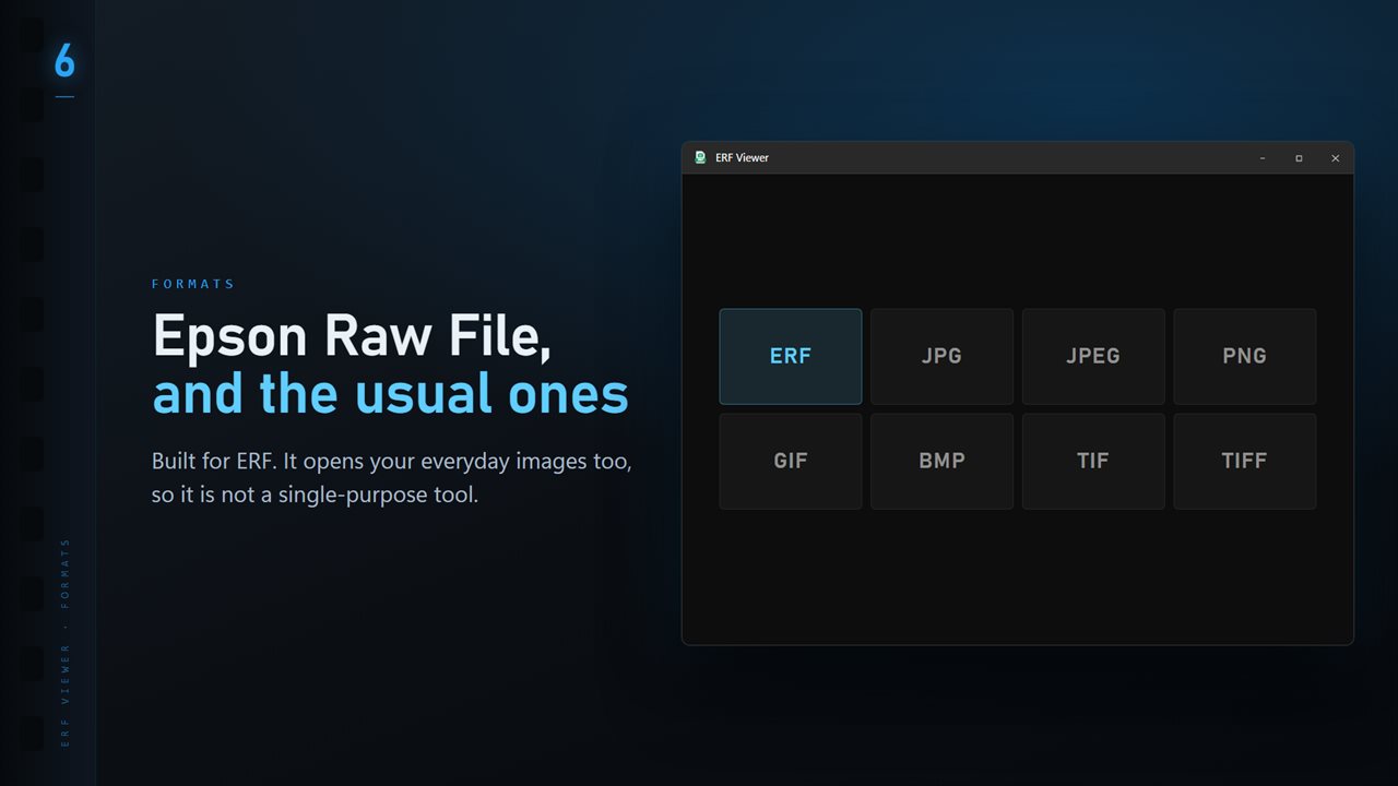 ERF plus the everyday formats: JPG, PNG, GIF, BMP and TIFF.