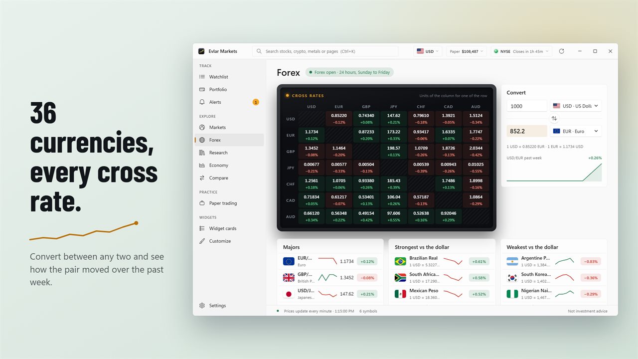 With Pro: 36 currencies, every cross rate and a converter.