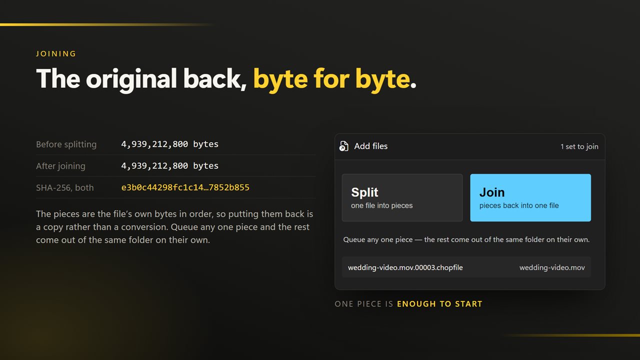 Joining rebuilds the original byte for byte.