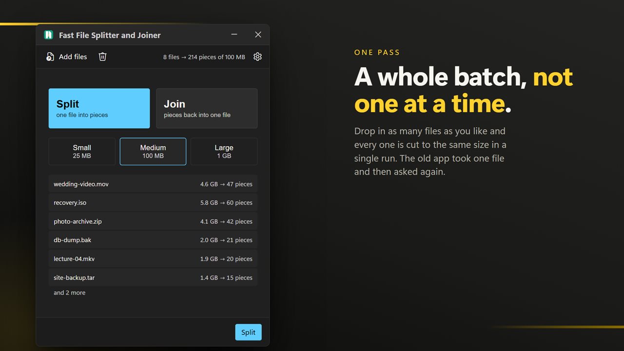 A whole batch in one pass, not one file at a time.