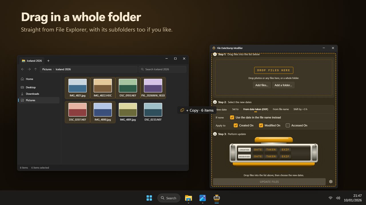 Drag in a whole folder from File Explorer.
