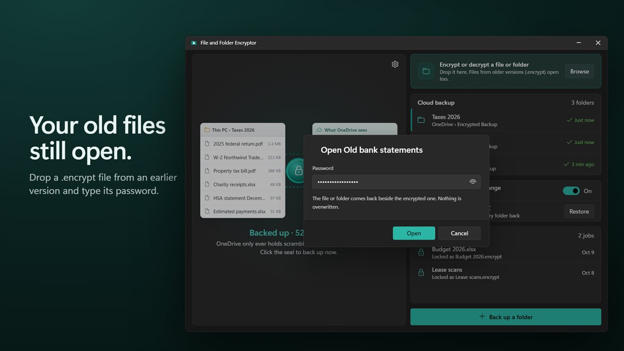 Your .encrypt files from older versions still open.