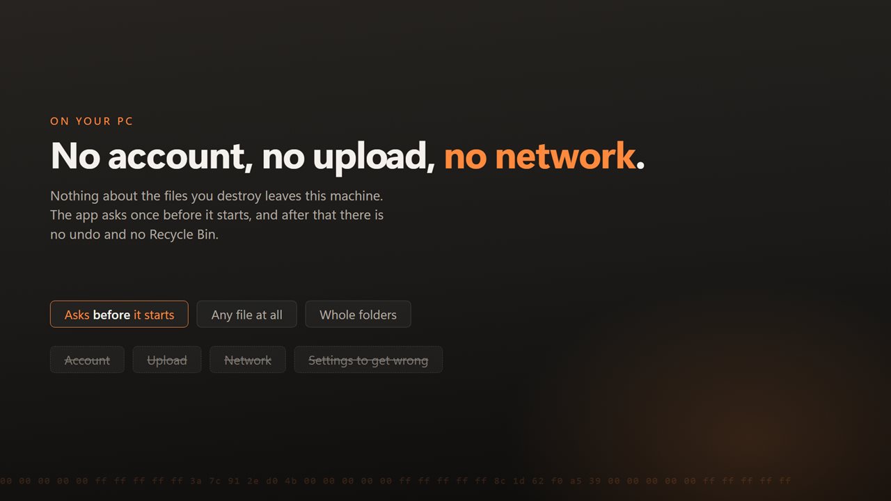 No account, no upload, no server processing. It all happens on your PC.