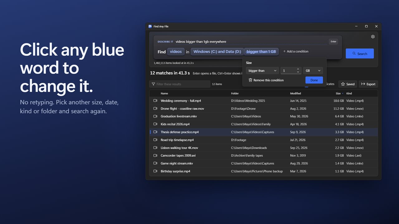 Click any blue word to change it.