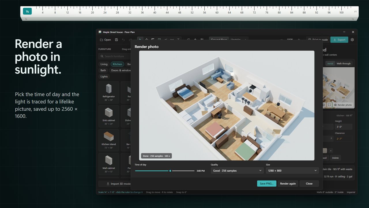 Render a lifelike photo lit for the time of day you pick.