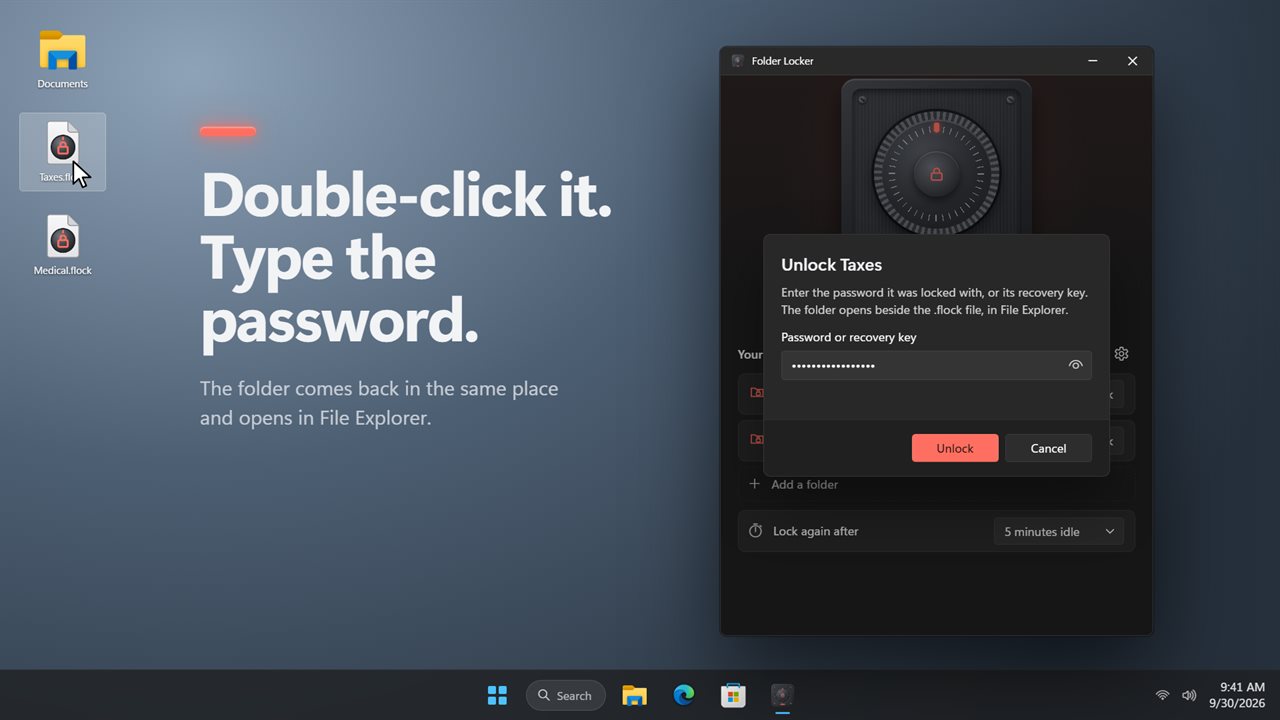 Double-click a .flock file and type the password to open it.