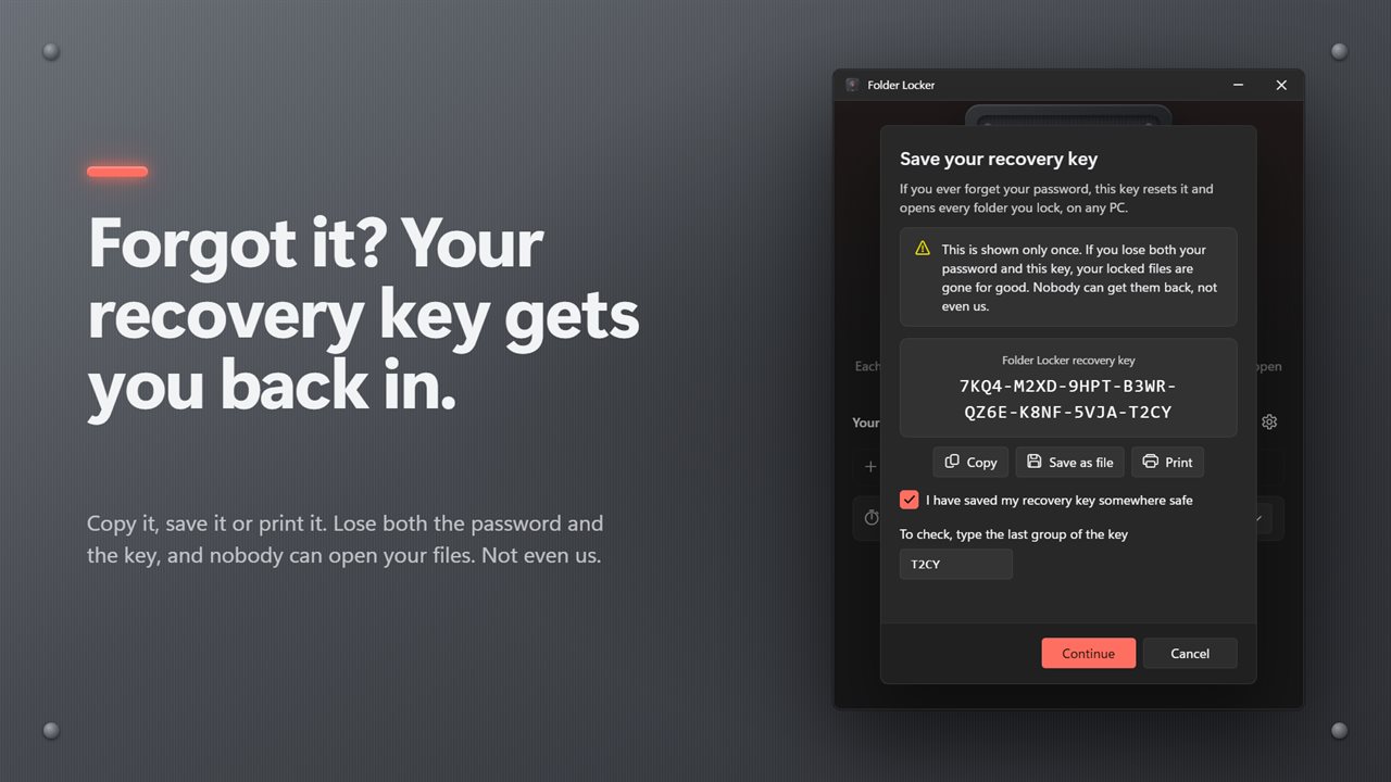 Forgot the password? Your recovery key gets you back in.