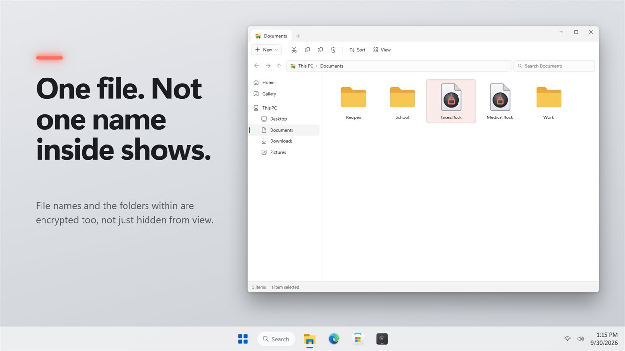 A locked folder is one file. Not a single name inside shows.