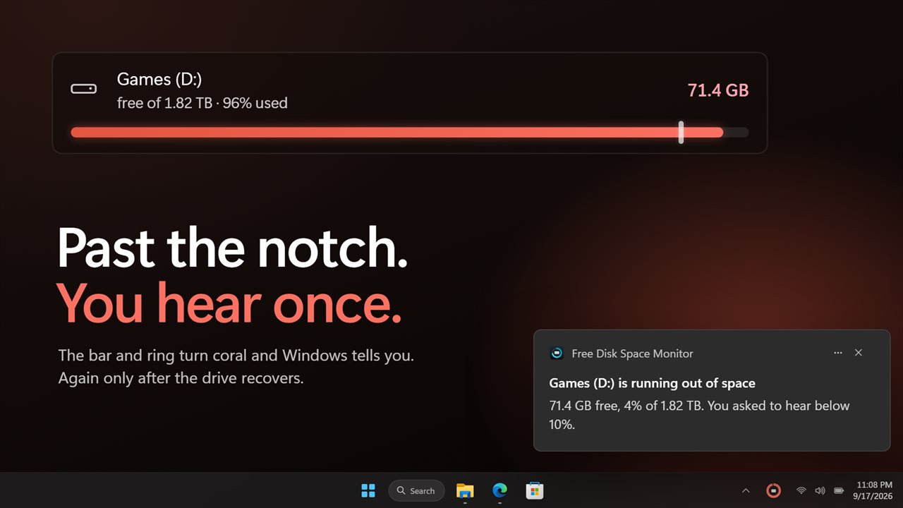 A notification before a drive fills up.