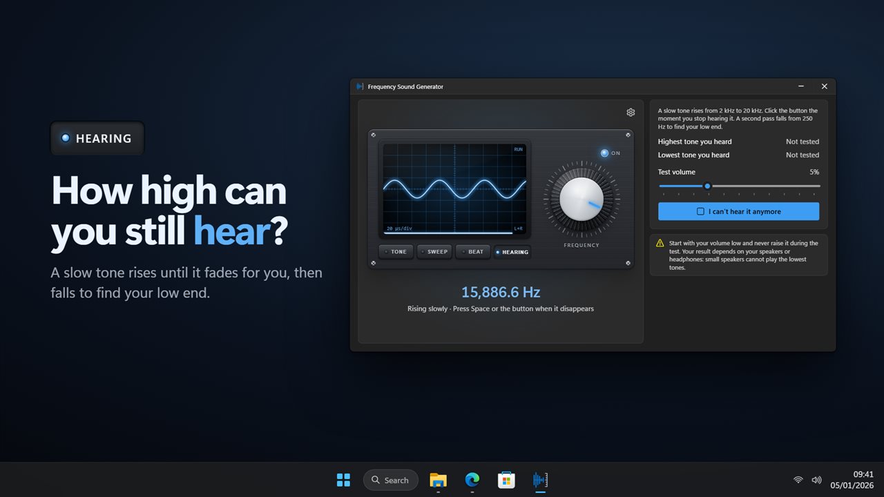 Find the highest and lowest tones you can hear.