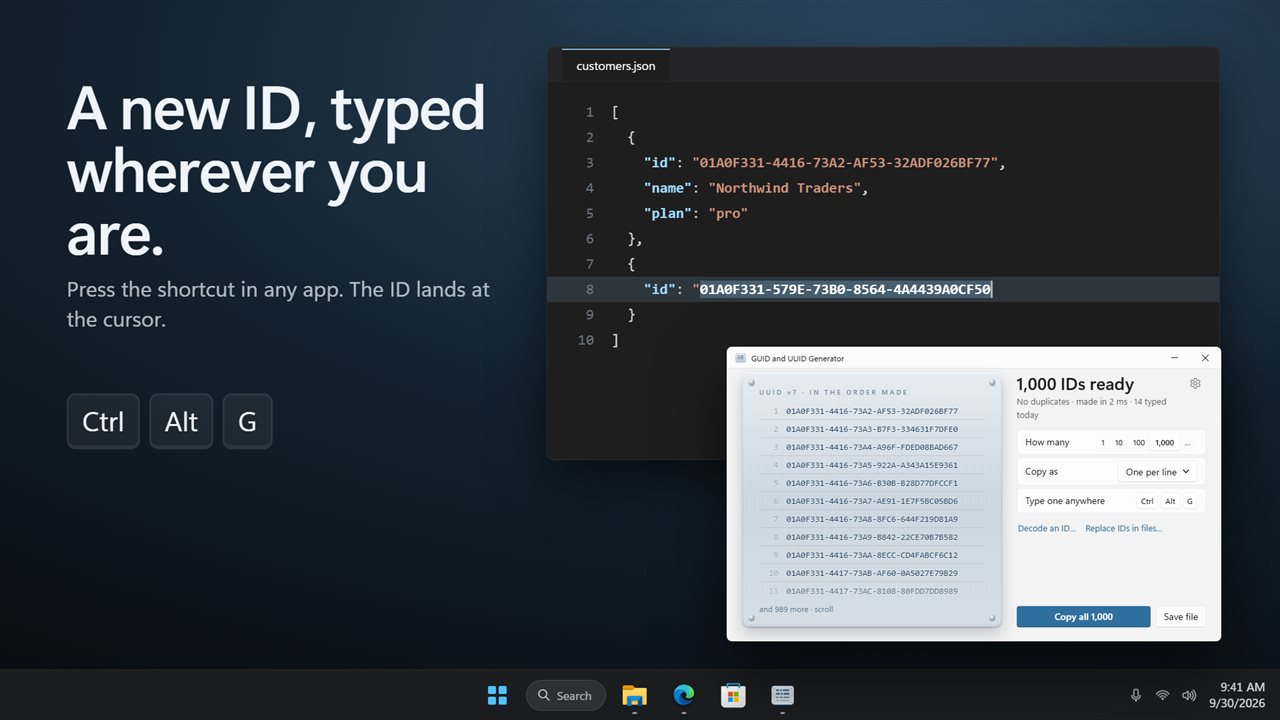 Press Ctrl+Alt+G in any app to type a new ID at the cursor.