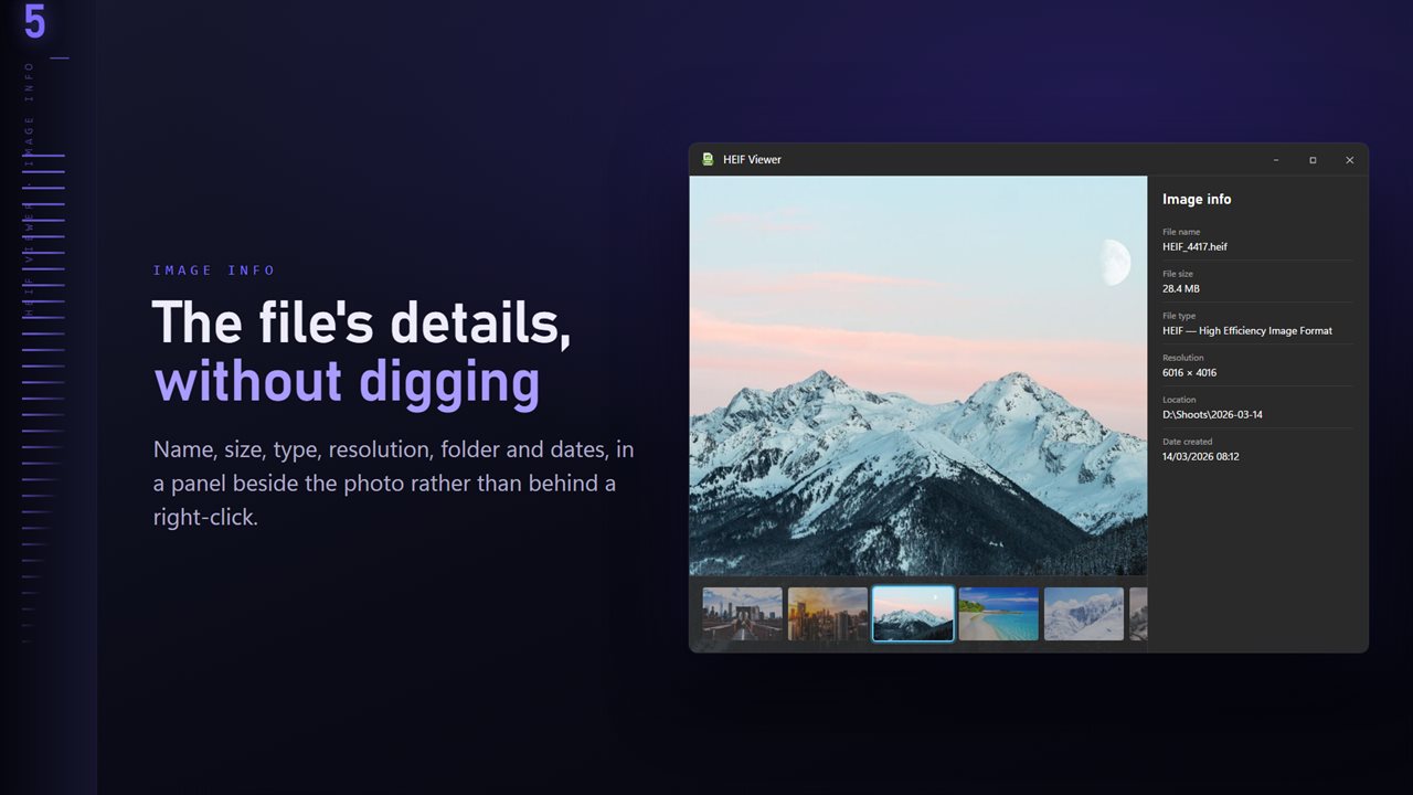 Name, size, type, resolution and dates, in a panel beside the image.