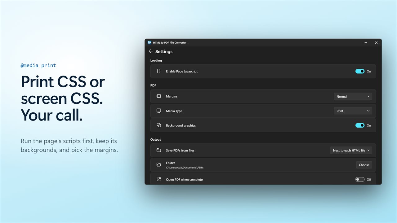 Print styles or screen styles, scripts and backgrounds: your call.