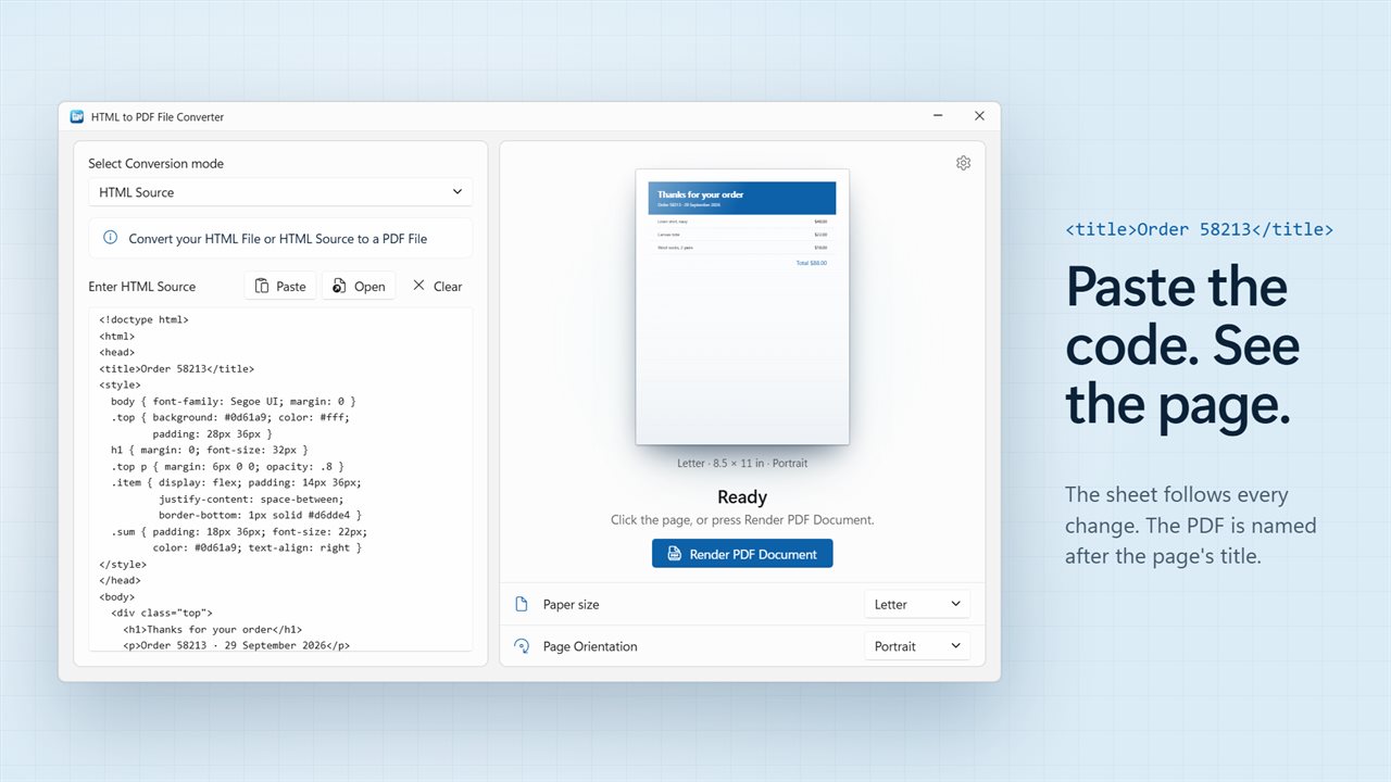 Paste your code and see the page before you convert.