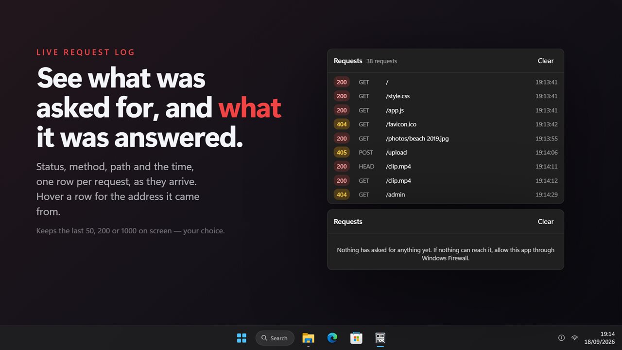 Every request listed as it arrives, with the status it was answered.