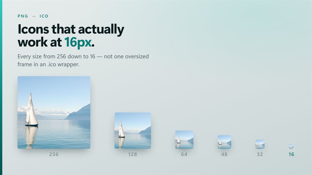 Windows icons at every size from 256px down to 16px.