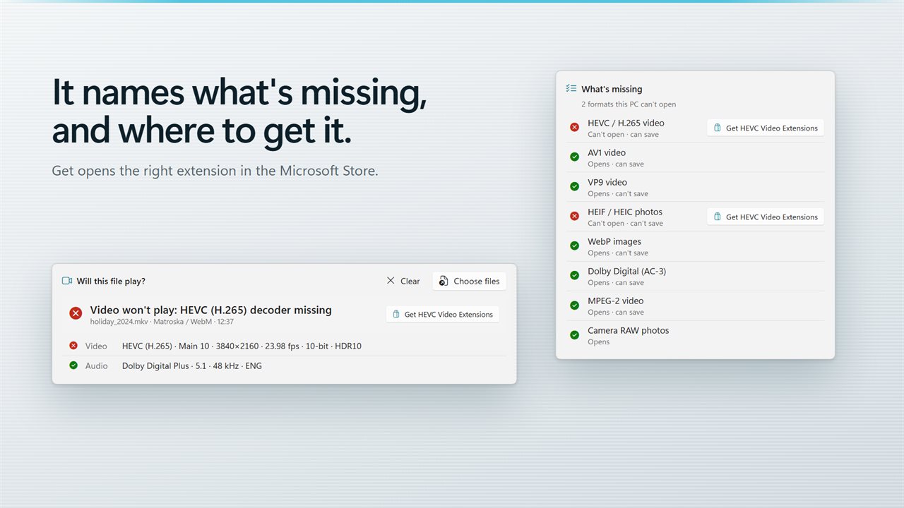 It names what's missing, and opens the Store extension that adds it.