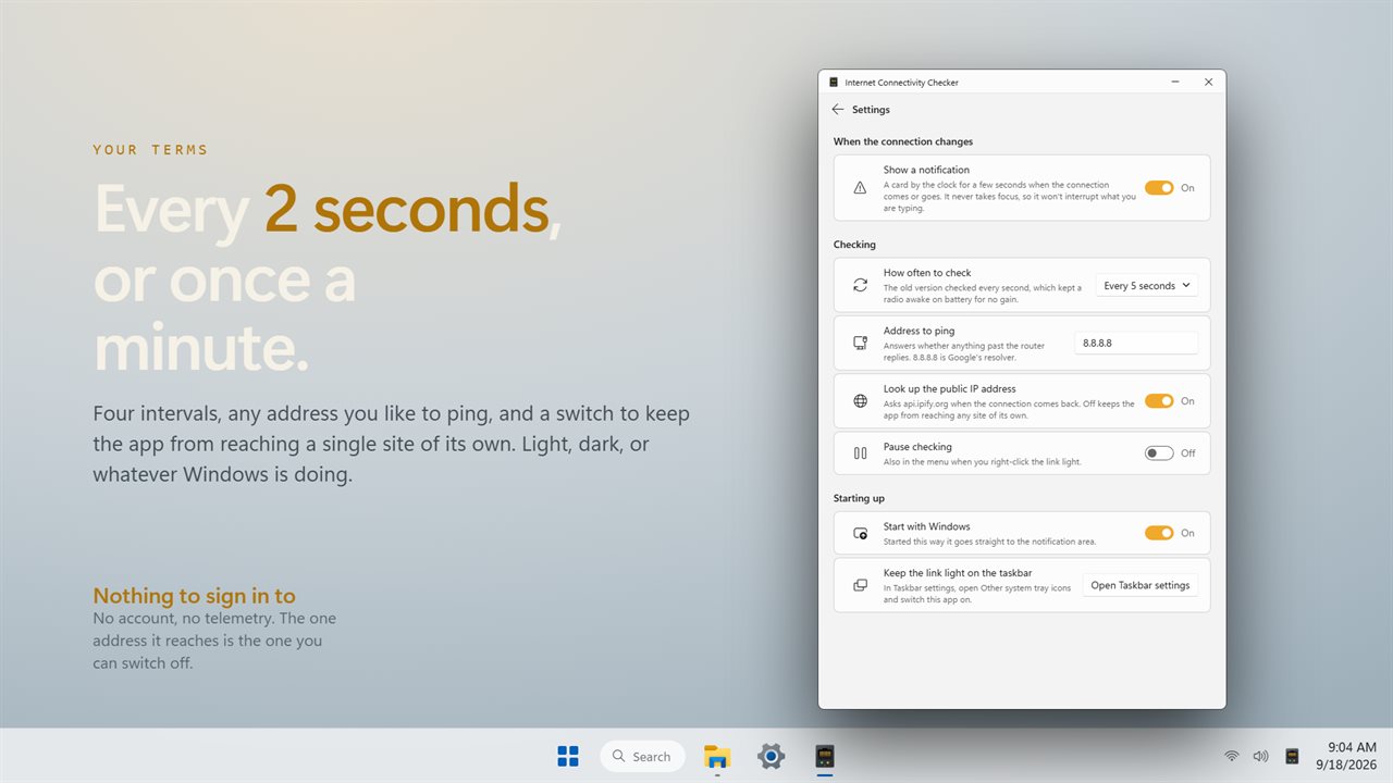 Check every 2 seconds or once a minute, and ping what you like.