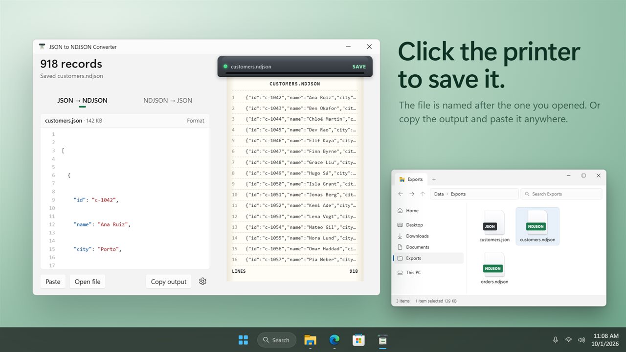 Click the printer to save the file.